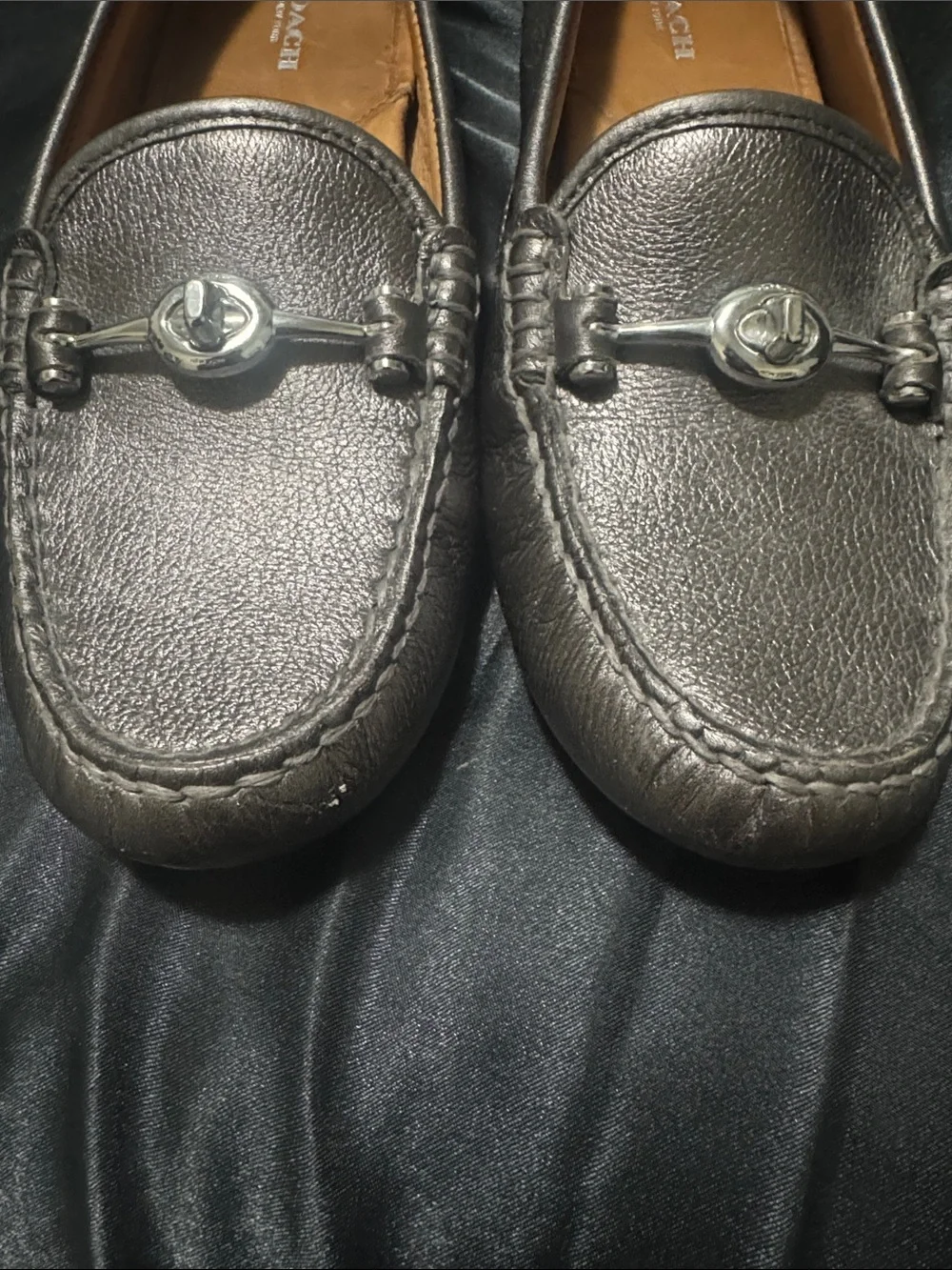 Coach Black Leather Loafers with Signature Bit